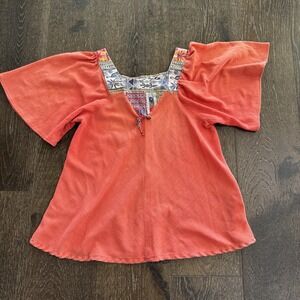 Vintage Byer California Shirt Women's SZ S  Colorful Retro Short Bell Sleeves